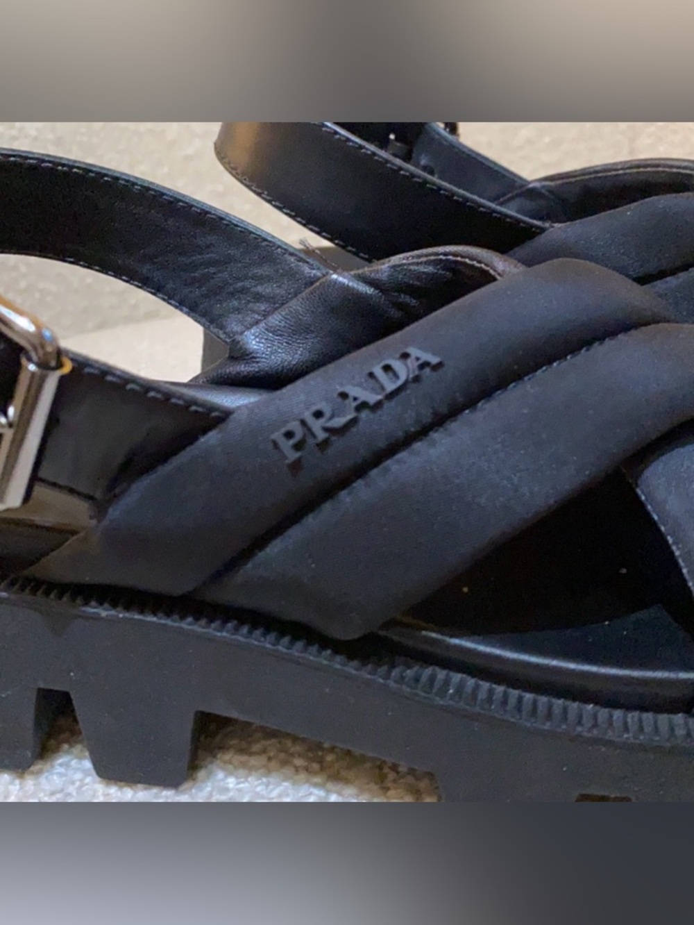 Prada Black Crisscross Slingback Sandals - Picture 3 of 6
